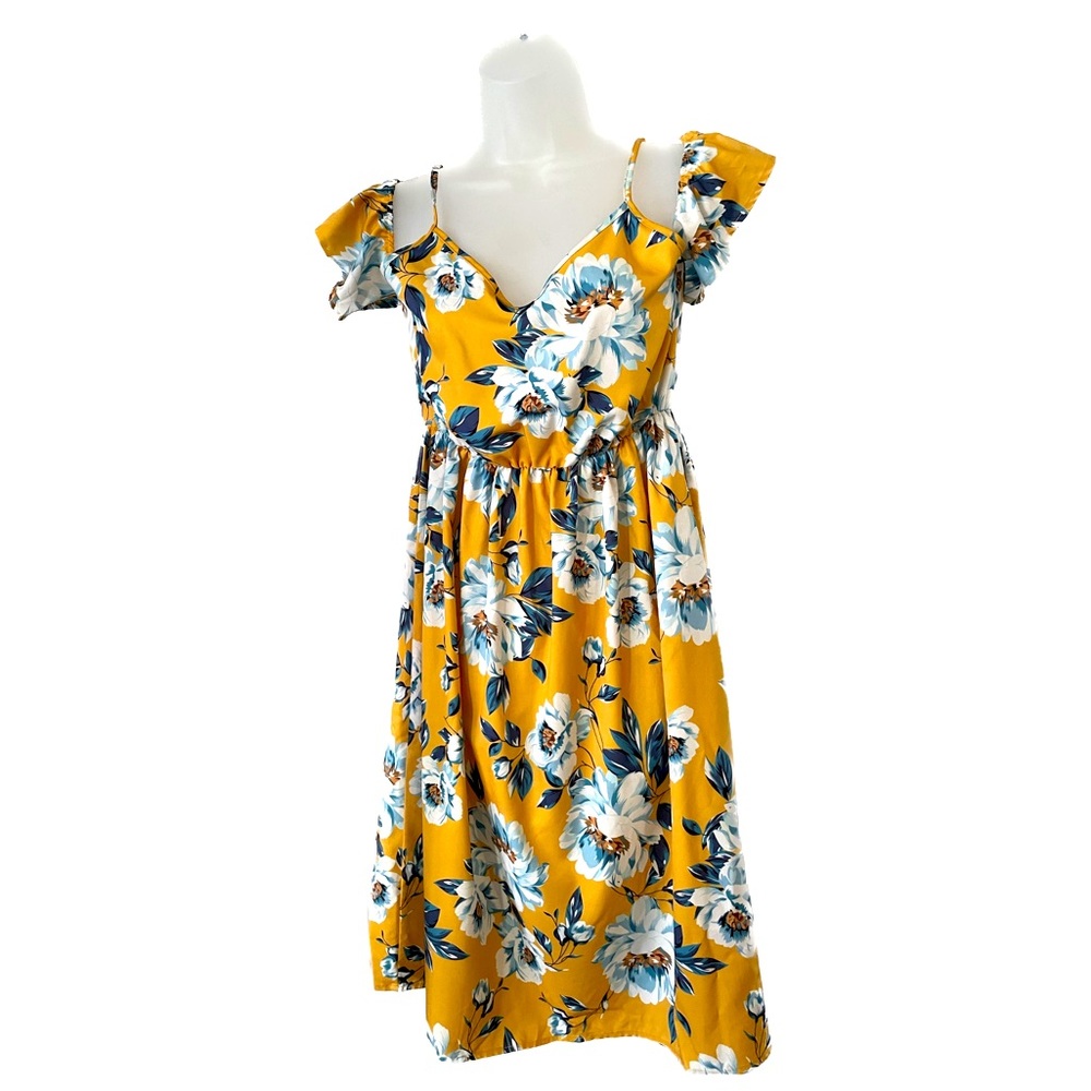 Off-shoulder Yellow Floral Summer Midi Dress
